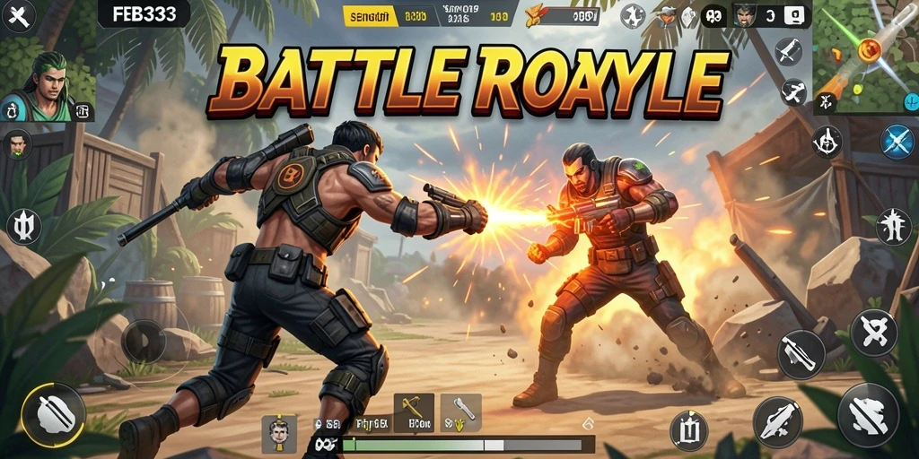 Tampilan gameplay FB333 yang penuh aksi dalam pertempuran Battle Royale.