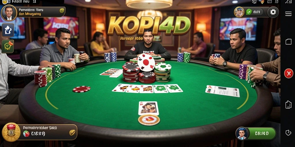 Screenshot gameplay KOPI4D menampilkan aksi mendebarkan dalam permainan poker.