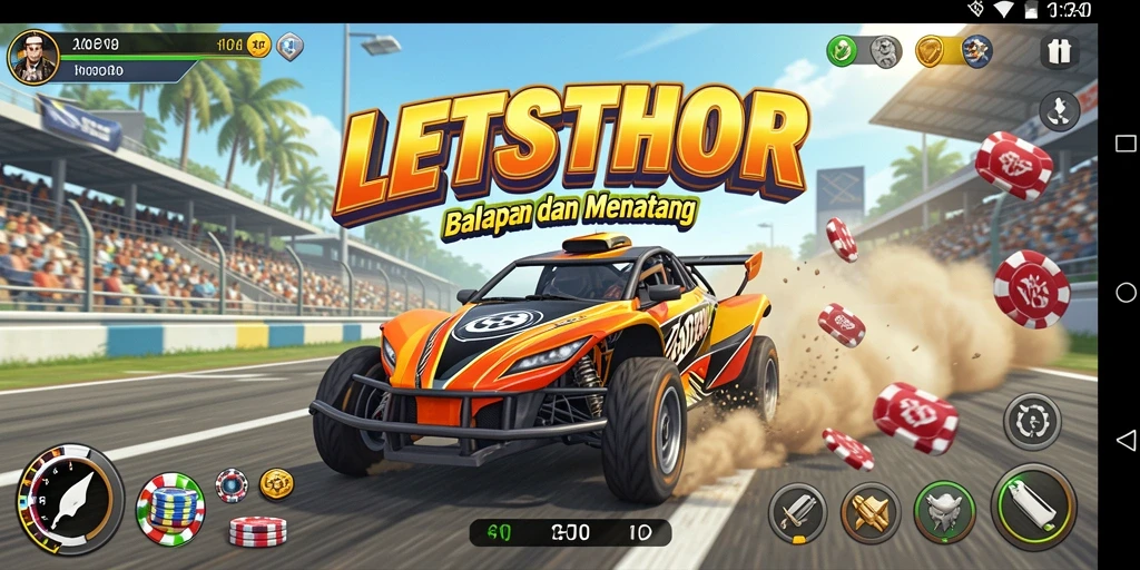 Tampilan gameplay LETSTHOR yang mendebarkan saat balapan di trek menantang.